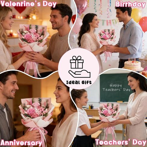 Preserved Flowers Bouquet-Pink Forever Flowers For Delivery Prime, Ideal Anniversary Valentine Gifts for Women Mother Wife Grandma in Saudi Arabia