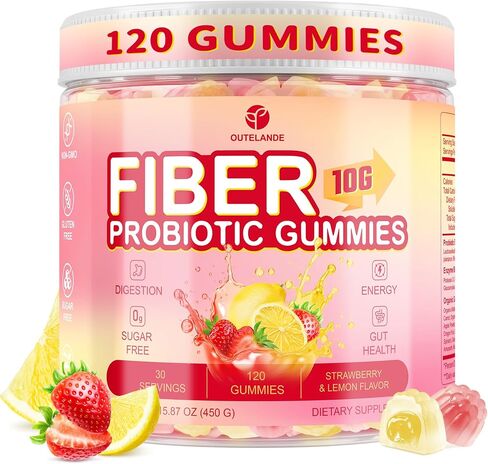 10g Fiber Gummies for Adults, Sugar Free Fiber Supplement for Digestive Health & Regularity, Probiotics, Organic Super Greens & Digestive Enzymes, Vegan, Gelatin Free, 120 Count in Saudi Arabia