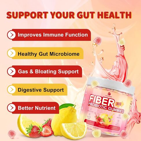 10g Fiber Gummies for Adults, Sugar Free Fiber Supplement for Digestive Health & Regularity, Probiotics, Organic Super Greens & Digestive Enzymes, Vegan, Gelatin Free, 120 Count in Saudi Arabia