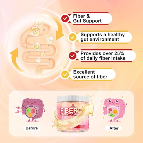 10g Fiber Gummies for Adults, Sugar Free Fiber Supplement for Digestive Health & Regularity, Probiotics, Organic Super Greens & Digestive Enzymes, Vegan, Gelatin Free, 120 Count in Saudi Arabia