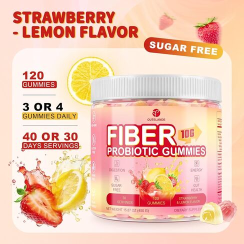 10g Fiber Gummies for Adults, Sugar Free Fiber Supplement for Digestive Health & Regularity, Probiotics, Organic Super Greens & Digestive Enzymes, Vegan, Gelatin Free, 120 Count in Saudi Arabia