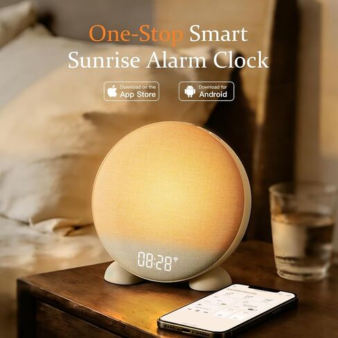 ANJANK App Smart Sunrise Alarm Clock Sound Machine with Wake up Light, Dimmable Clock & Night Light, Up to 15 Alarms, White Noise Machine with 25 Soothing Sounds for Bedroom, Gift for Kids Adults in Kuwait