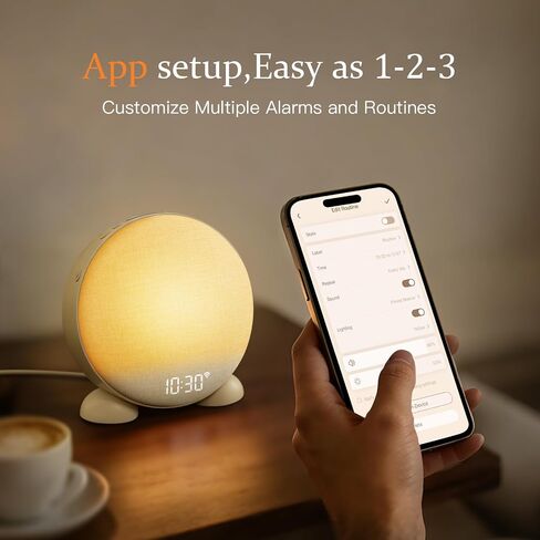 ANJANK App Smart Sunrise Alarm Clock Sound Machine with Wake up Light, Dimmable Clock & Night Light, Up to 15 Alarms, White Noise Machine with 25 Soothing Sounds for Bedroom, Gift for Kids Adults in Kuwait