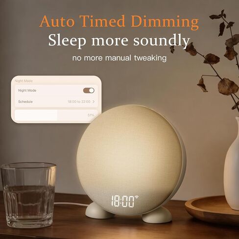 ANJANK App Smart Sunrise Alarm Clock Sound Machine with Wake up Light, Dimmable Clock & Night Light, Up to 15 Alarms, White Noise Machine with 25 Soothing Sounds for Bedroom, Gift for Kids Adults in Kuwait