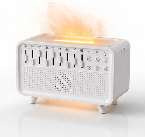 White Noise Machine with 8 Mixable Nature Sounds, Flame Light & Aroma Diffuser – Desktop Sound Machine for Sleep, Office, Yoga & Meditation, with Timer, Bluetooth & USB Power in Kuwait