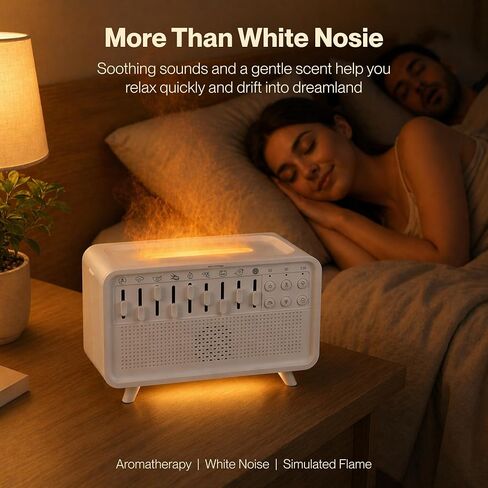 White Noise Machine with 8 Mixable Nature Sounds, Flame Light & Aroma Diffuser – Desktop Sound Machine for Sleep, Office, Yoga & Meditation, with Timer, Bluetooth & USB Power in Kuwait