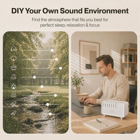 White Noise Machine with 8 Mixable Nature Sounds, Flame Light & Aroma Diffuser – Desktop Sound Machine for Sleep, Office, Yoga & Meditation, with Timer, Bluetooth & USB Power in Kuwait