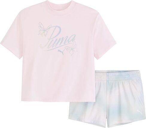 PUMA Girls' 2pc Jersey SS Tee & French Terry Short Set in Kuwait