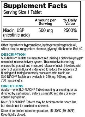 Slo's Niacin 500 mg Tablets, 175 Count (2-Pack) B-Vitamin Support for Metabolism & Energy Production in Kuwait