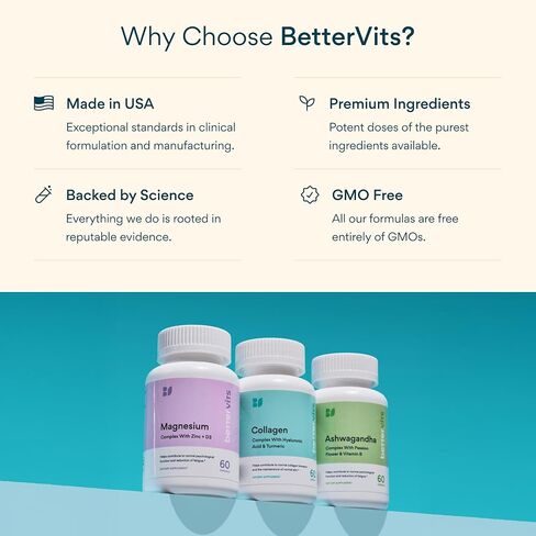 Bettervits Niacinamide Supplement with Vitamin B3, Marine Collagen & Hyaluronic Acid | High-Strength Vitamin B3 Capsules 300 mg. with Turmeric for Energy Metabolism & Skin Support - 60 Capsules in Saudi Arabia