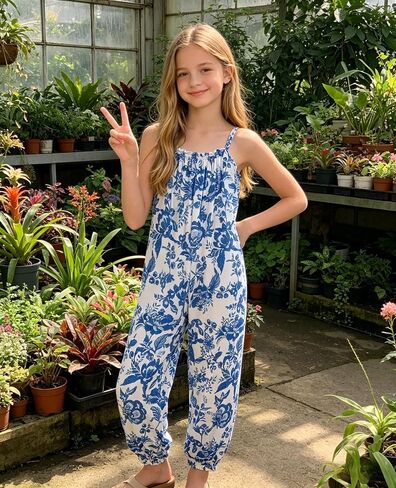 Girls Jumpsuit Hawaii Sleeveless Casual Romper for Teen Girls Suspender Wide Leg Pants with Belt Summer Beach Outfits for Kids Blue 10-11 Years in Kuwait