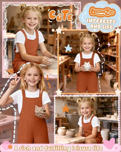Girl's Rompers Linen Sleeveless Jumpsuits 5-14 Years Overalls Shorts with Pockets Cute Teen Summer Clothes(Caramel,11-12 Years) in Kuwait