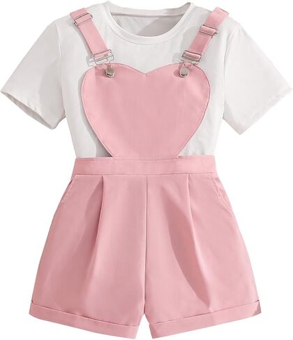 Girls Overall Shorts Adjustable Straps Heart Shaped Casual Romper for Kids Summer in Saudi Arabia