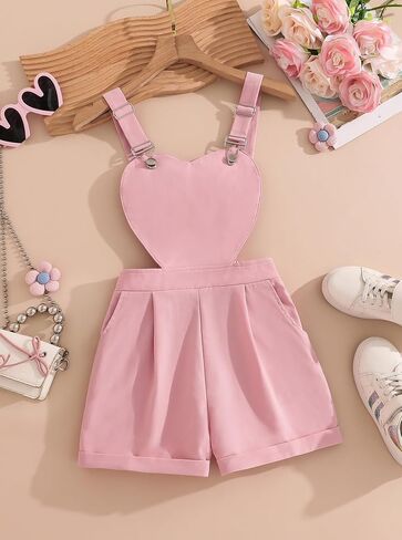 Girls Overall Shorts Adjustable Straps Heart Shaped Casual Romper for Kids Summer in Saudi Arabia