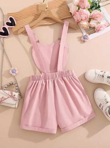 Girls Overall Shorts Adjustable Straps Heart Shaped Casual Romper for Kids Summer in Saudi Arabia