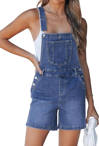 luvamia Denim Overalls for Women Loose Fit Baggy Jean Shorts Overall Bib Summer Casual Stretchy Adjustable Shortalls in Kuwait