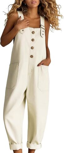 Womens Denim Bib Overalls Y2K Adjustable Strap Casual Sleeveless Jumpsuits Wide Leg Pants Jean Romper with Pockets in Kuwait