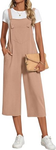Women's Adjustable Jumpsuits Casual Loose Wide Leg Overalls Summer Sleeveless Rompers with Pockets in Saudi Arabia