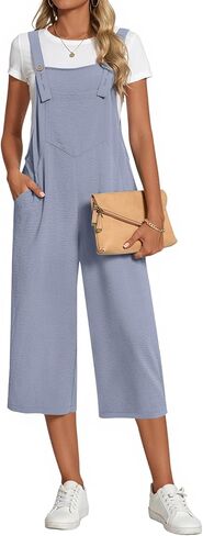 Women's Adjustable Jumpsuits Casual Loose Wide Leg Overalls Summer Sleeveless Rompers with Pockets in Saudi Arabia