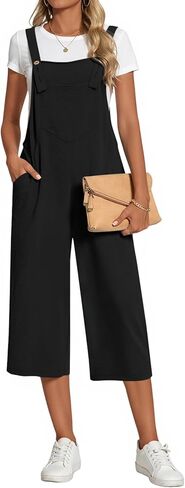 Women's Adjustable Jumpsuits Casual Loose Wide Leg Overalls Summer Sleeveless Rompers with Pockets in Saudi Arabia