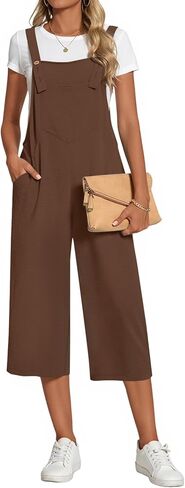 Women's Adjustable Jumpsuits Casual Loose Wide Leg Overalls Summer Sleeveless Rompers with Pockets in Saudi Arabia