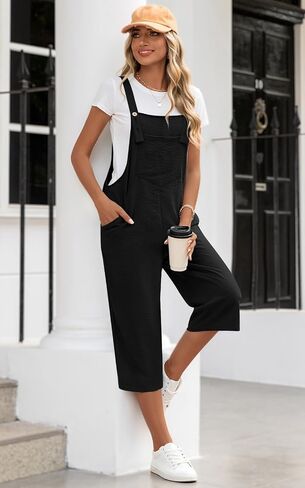 Women's Adjustable Jumpsuits Casual Loose Wide Leg Overalls Summer Sleeveless Rompers with Pockets in Saudi Arabia