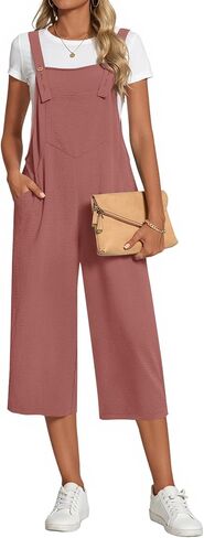 Women's Adjustable Jumpsuits Casual Loose Wide Leg Overalls Summer Sleeveless Rompers with Pockets in Saudi Arabia