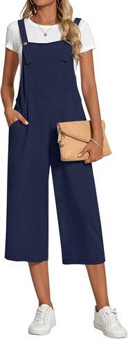 Women's Adjustable Jumpsuits Casual Loose Wide Leg Overalls Summer Sleeveless Rompers with Pockets in Saudi Arabia