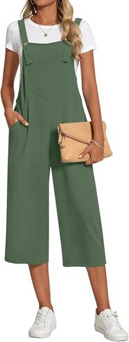 Women's Adjustable Jumpsuits Casual Loose Wide Leg Overalls Summer Sleeveless Rompers with Pockets in Saudi Arabia