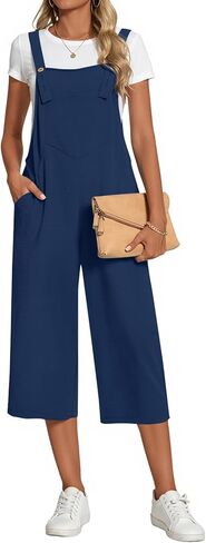Women's Adjustable Jumpsuits Casual Loose Wide Leg Overalls Summer Sleeveless Rompers with Pockets in Saudi Arabia
