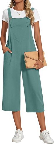 Women's Adjustable Jumpsuits Casual Loose Wide Leg Overalls Summer Sleeveless Rompers with Pockets in Saudi Arabia