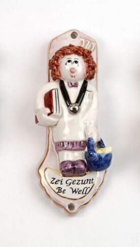 Cosmos Gifts Fine Ceramic Hand Painted Female Doctor Zei Gezunt Wall Plaque Mezuzah, 5-1/2" H in Kuwait