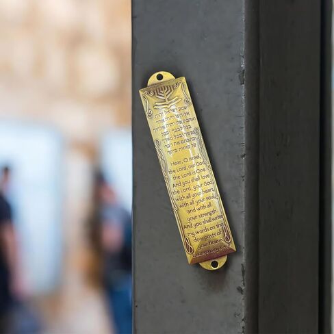 Brass Shema Blessing Mezuzah Scroll - 5.5 Tall Jewish Door Mezuzah with Scroll, Hebrew & English Text, Menorah Design - Traditional Home Decor, Spiritual Protection in Saudi Arabia