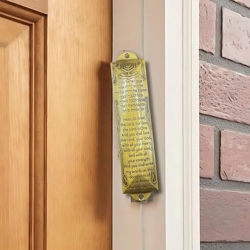Brass Shema Blessing Mezuzah Scroll - 5.5 Tall Jewish Door Mezuzah with Scroll, Hebrew & English Text, Menorah Design - Traditional Home Decor, Spiritual Protection in Saudi Arabia