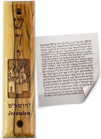 Olive Wood Mezuzah for Door with Scroll - Shaddai & Dove with Olive Branch - Religious Home Décor Made in Israel - Messianic & Jewish Mezuzah for Door & Wall Art - Jewish Gifts for Home Blessing in Saudi Arabia