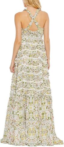 Tiered Smock Gown with Multicolor Floral Print & Cross Back by Mac Duggal in Saudi Arabia