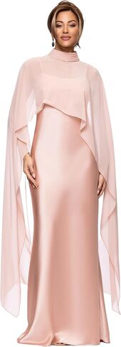 Xscape Womens Satin and Chiffon Mock Neck Floor Length Dress in Kuwait