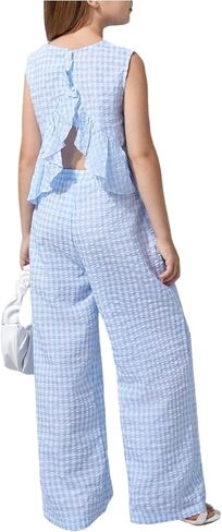 Floerns Girl's 2 Piece Vacation Outfit Gingham Ruffle Tank Peplum Top with Pants Set in Kuwait