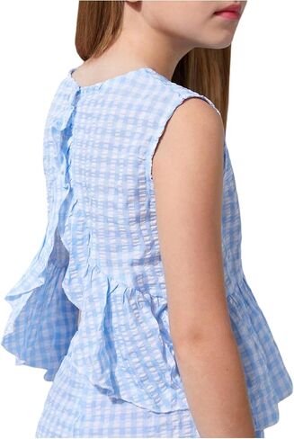 Floerns Girl's 2 Piece Vacation Outfit Gingham Ruffle Tank Peplum Top with Pants Set in Kuwait