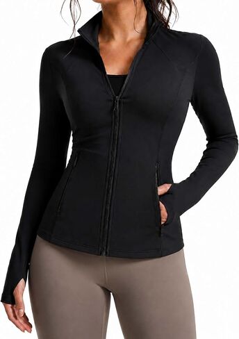 Remidoo Women's Zip Up Workout Jacket Fitted Long Sleeve Athletic Gym Top with Thumbholes in Kuwait