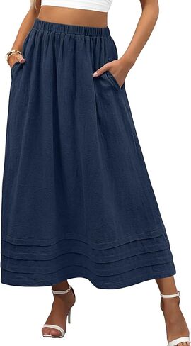 ANRABESS Womens Maxi Skirt 2026 Summer Boho Flowy Tiered Casual Elastic High Waisted Swing A-line Long Skirts with Pockets in Kuwait