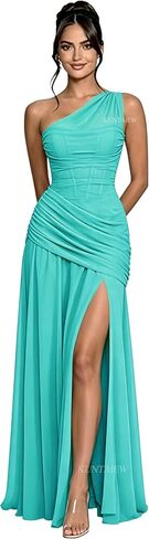 One Shoulder Bridesmaid Dresses for Women Long Chiffon Formal Dress for Wedding A Line Evening Gown with Slit in Kuwait