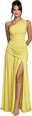 One Shoulder Bridesmaid Dresses for Women Long Chiffon Formal Dress for Wedding A Line Evening Gown with Slit in Kuwait