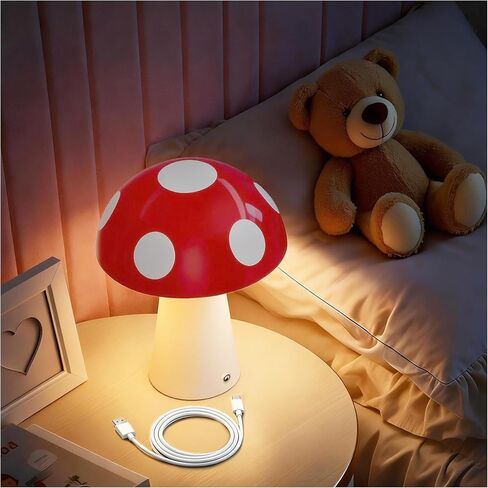 Mushroom Night Light, Rechargeable Cordless Table Lamp for Bedroom, Dimmable LED Night Lights for Toddler , Baby Essentials for Newborn, Stocking Stuffers for Teen Boys, Dorm Room Essentials (red) in Kuwait
