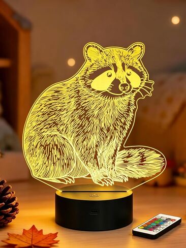 Lampeez Raccoon 3D Night Light for Kids, LED 16 Colors Remote Control Changing Touch Dimmable Table Desk Lamp, Cute Animal Gifts for Raccoon Lovers Animal Fans in Kuwait