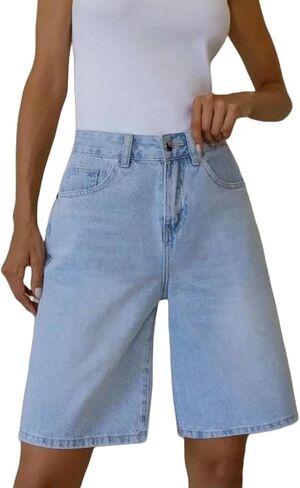 Women's Denim Shorts Women's Denim Shorts Fashion Casual Loose Summer Oversize Straight Wide Leg Pants in Saudi Arabia