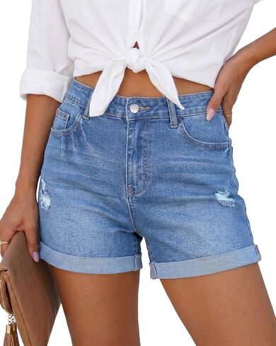 GRAPENT Jean Shorts Womens High Waisted Trendy Cuffed Hem Ripped Stretchy Casual 2026 Denim Jorts Summer Shorts in Kuwait