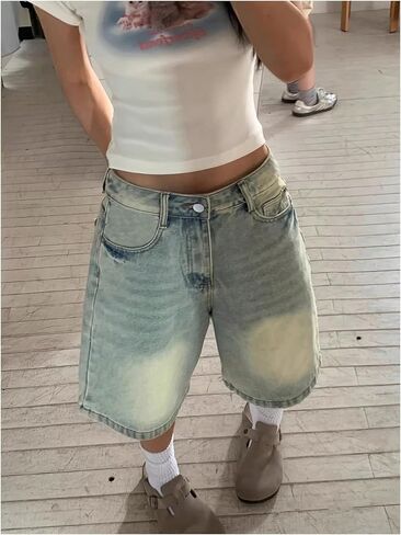 Milumia Women's Y2k Denim Bermuda Shorts Low Rise Wide Leg Going Out Jean Shorts Streetwear in Kuwait