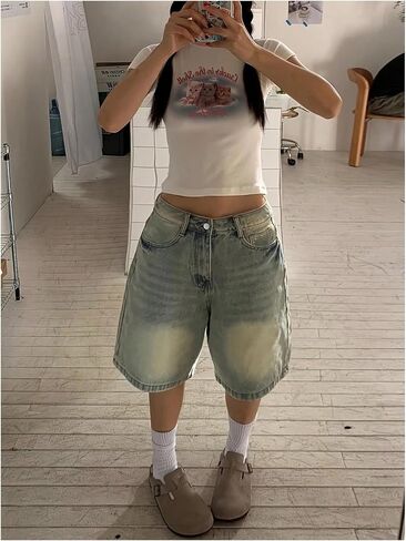 Milumia Women's Y2k Denim Bermuda Shorts Low Rise Wide Leg Going Out Jean Shorts Streetwear in Kuwait