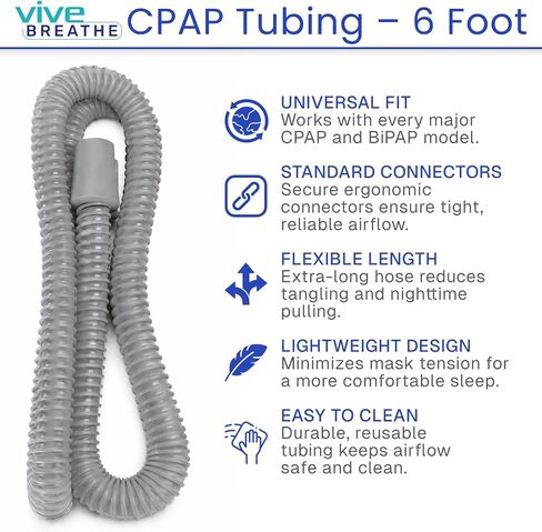 Vive CPAP Hose (2 Pack) - XL 6 Ft, 72" Tubing - Fits ResMed, Philips Respironics, Fisher & Paykel, Ssahi Kasei, SomnoMed, AirSense 10/11 & All BiPap Machines - Sleep Apnea Supplies & Accessories in Kuwait